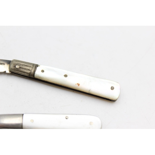 1389 - Two antique hallmarked .925 sterling silver fruit knives with mother of pearl handles - approx. gros... 