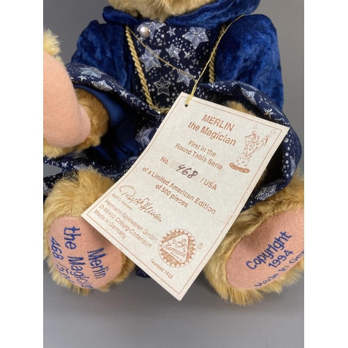 139 - Three Herman limited edition teddy bears, Merlin The Magician no. 468/500, King Arthur no. 256/500 a... 