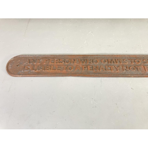 104 - A cast iron LNER warning sign - approx. 97cm wide x 9.5cm high