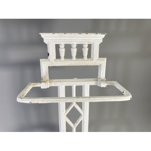 119 - A Coalbrookdale style white painted cast iron stick stand with drip tray - approx. 70cm high x 37cm ... 