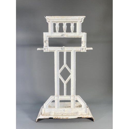 119 - A Coalbrookdale style white painted cast iron stick stand with drip tray - approx. 70cm high x 37cm ... 