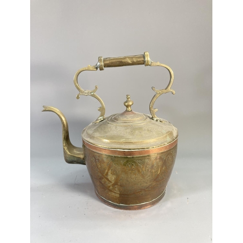 125 - Two pieces of antique metalware, one copper and brass kettle - approx. 34cm high and one Lucas no.38... 