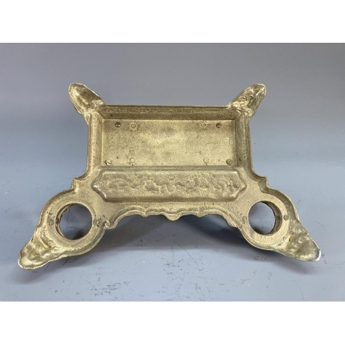 130 - A mid 20th century brass ink stand with cherub design - approx. 20cm high x 30cm wide x 20cm deep