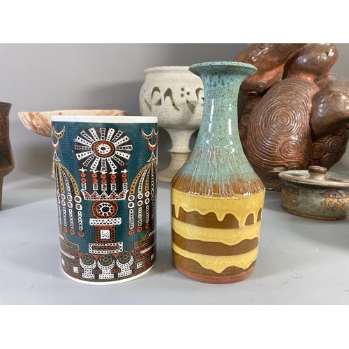 67 - A collection of mid/late 20th century studio pottery to include Portmeirion Magic City utensil holde... 