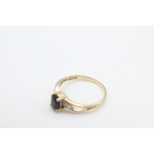 2074 - A 9ct gold sapphire and diamond ring, size P - approx. gross weight 1.9 grams