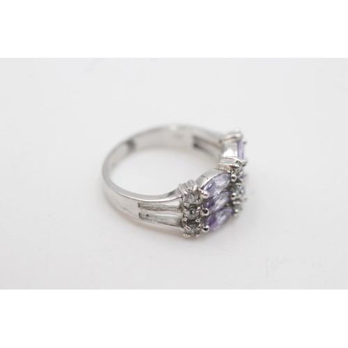 2078 - A 14ct white gold purple and clear gemstone cluster dress ring, N½ - approx. gross weight 3.9 grams