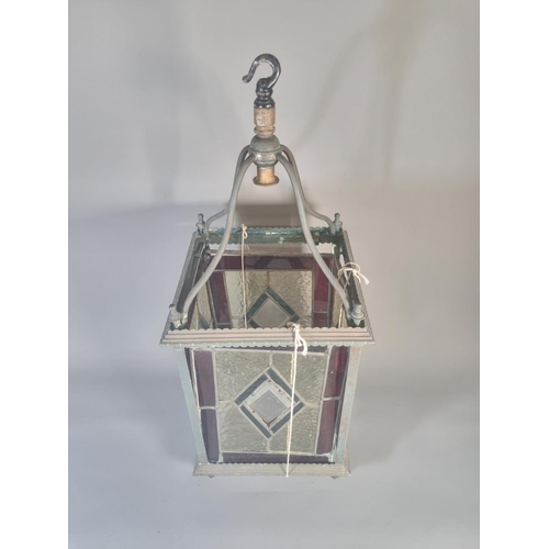 277 - An Arts & Crafts copper and stained glass lantern - approx. 63cm high x 26cm wide x 25cm deep