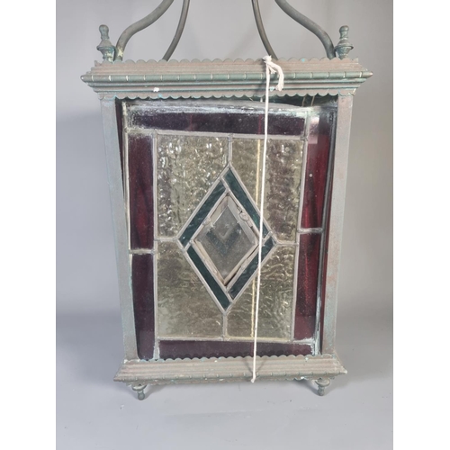 277 - An Arts & Crafts copper and stained glass lantern - approx. 63cm high x 26cm wide x 25cm deep