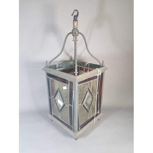 277 - An Arts & Crafts copper and stained glass lantern - approx. 63cm high x 26cm wide x 25cm deep