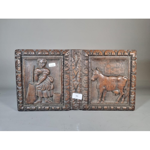 300 - An antique carved oak furniture panel - approx. 46cm wide x 24cm high