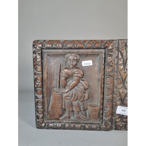 300 - An antique carved oak furniture panel - approx. 46cm wide x 24cm high