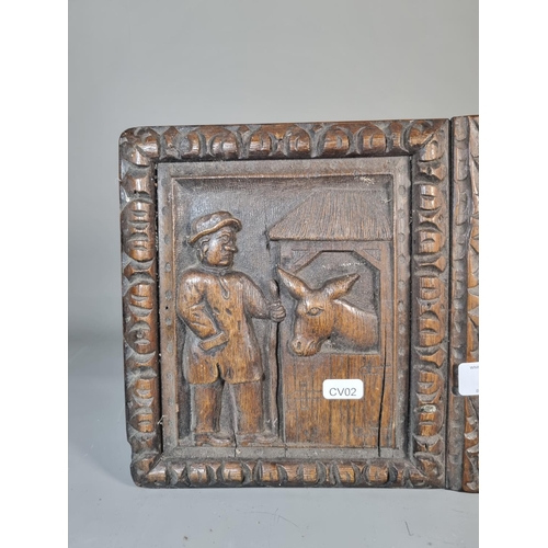 301 - An antique carved oak furniture panel - approx. 46cm wide x 24cm high