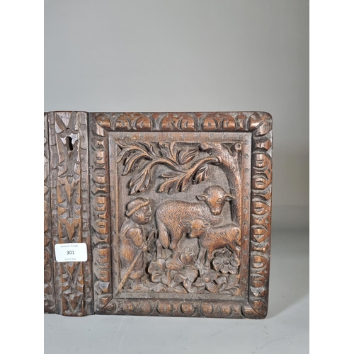 301 - An antique carved oak furniture panel - approx. 46cm wide x 24cm high