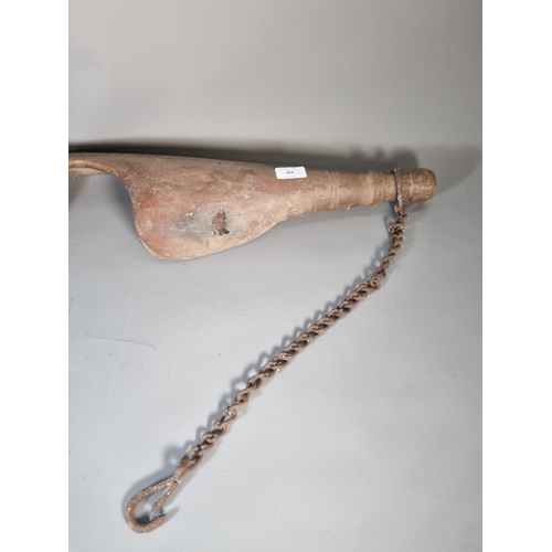 304 - A Victorian hardwood shoulder yoke with cast iron chains - approx. 93cm wide