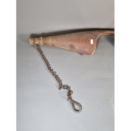 304 - A Victorian hardwood shoulder yoke with cast iron chains - approx. 93cm wide