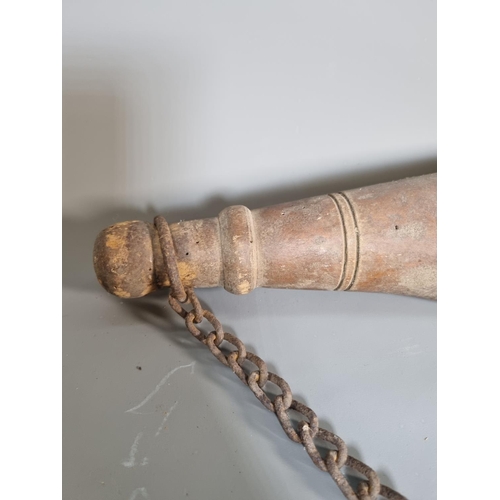 304 - A Victorian hardwood shoulder yoke with cast iron chains - approx. 93cm wide