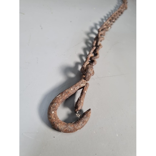 304 - A Victorian hardwood shoulder yoke with cast iron chains - approx. 93cm wide