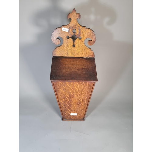 305 - A 19th century oak candle box - approx. 60cm high x 20cm wide x 15cm deep