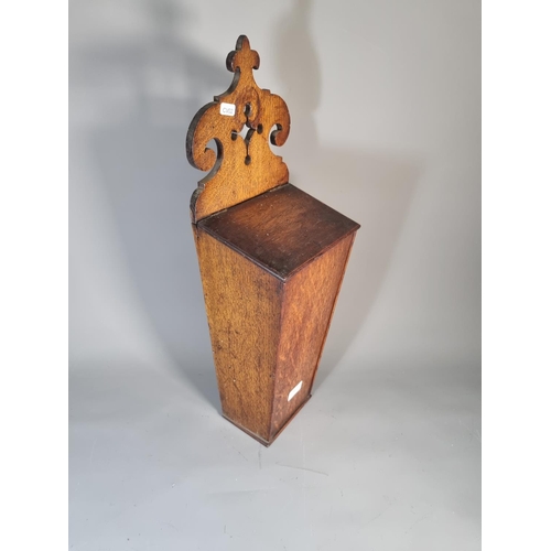 305 - A 19th century oak candle box - approx. 60cm high x 20cm wide x 15cm deep