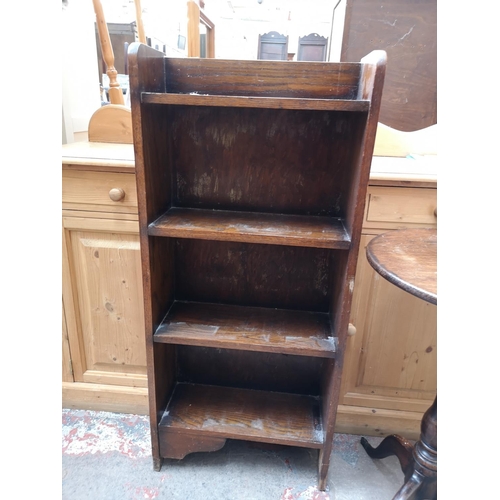 351 - Two pieces of oak furniture, one 19th century tilt top circular tri-pod side table - approx. 69cm hi... 