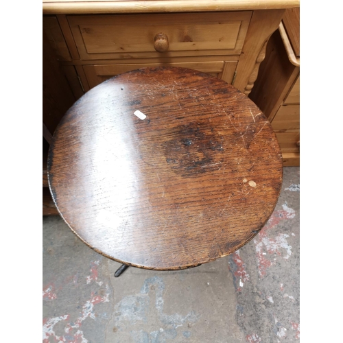 351 - Two pieces of oak furniture, one 19th century tilt top circular tri-pod side table - approx. 69cm hi... 