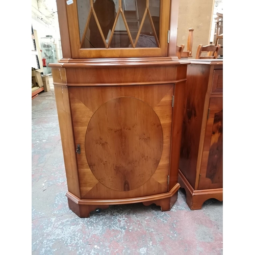 359 - Four pieces of Georgian style yew wood effect furniture, free standing corner cabinet, sideboard, si... 