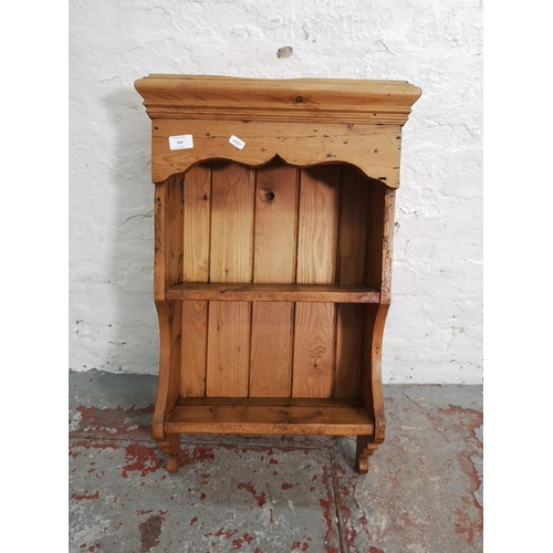 360 - A Victorian style solid pine two tier wall mountable shelving unit - approx. 74cm high x 46cm wide x... 