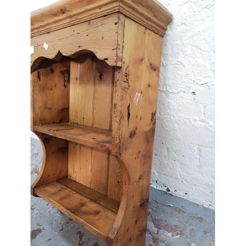 360 - A Victorian style solid pine two tier wall mountable shelving unit - approx. 74cm high x 46cm wide x... 