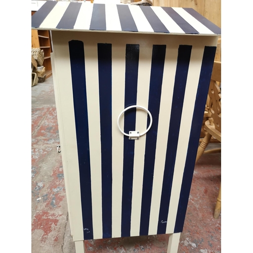 363 - A modern hand painted beech hut single door cabinet - approx. 100.5cm high x 49cm wide x 46cm deep