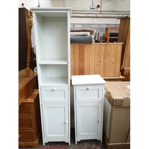 365A - Two modern white painted bathroom cabinets -  one approx. 166cm high x 40cm wide x 36cm deep and one... 