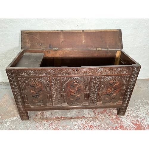 407 - A 17th century and later oak coffer - approx. 80cm high x 142cm wide x 55cm deep