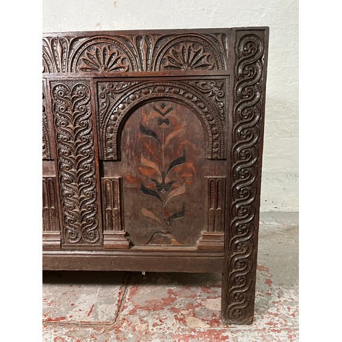 407 - A 17th century and later oak coffer - approx. 80cm high x 142cm wide x 55cm deep