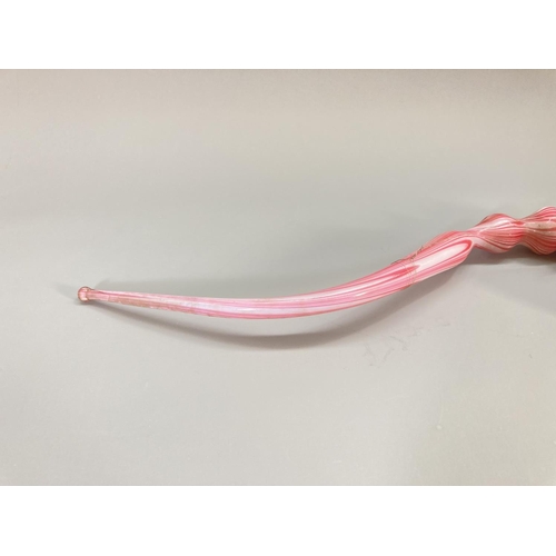 214 - A 19th century Nailsea style white and pink swirl glass pipe - approx. 39cm long