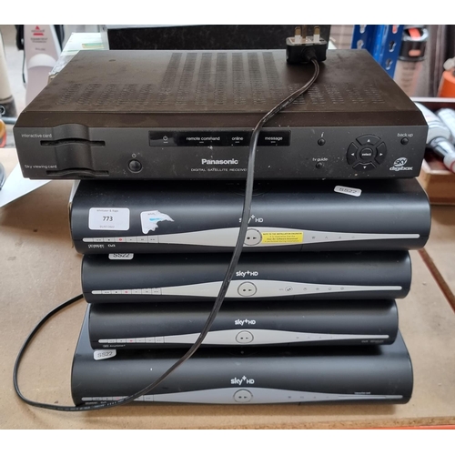 Five digital satellite TV receivers, one Panasonic TUDSB20 and four Sky+HD
