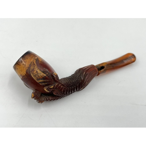 1367 - Two antique carved Meerschaum smoking pipes with leather cases