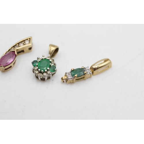 1078 - Four 9ct gold diamond pendants, two emerald, one amethyst and one pink sapphire - approx. gross weig... 