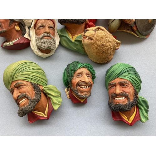 196 - Eleven Bossons chalk ware head wall plaques to include 1967 Pathan, 1963 Deccan Hunter, 1964 Punjabi... 