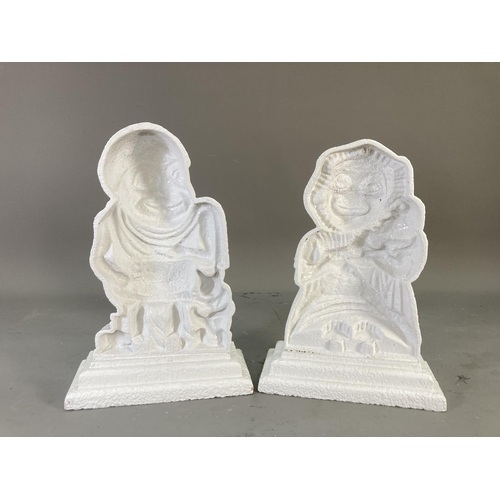 216 - A pair of Victorian style white painted cast metal Punch and Judy door stops - approx. 32cm high