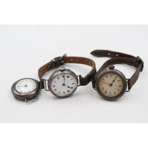 1341 - Three vintage hallmarked .925 silver cased trench wristwatches