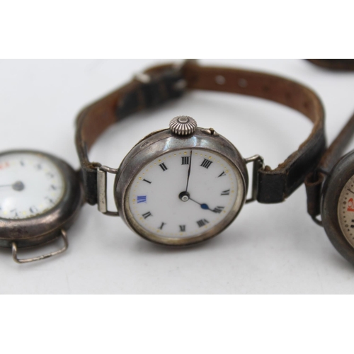 1341 - Three vintage hallmarked .925 silver cased trench wristwatches