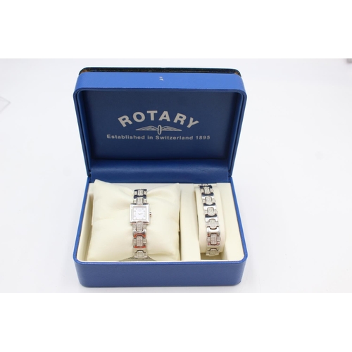 1344 - A boxed Rotary .925 silver quartz women's wristwatch and bracelet set