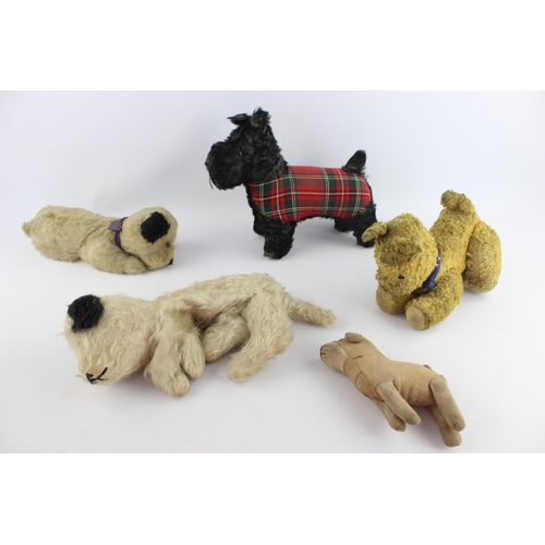 235 - Five assorted vintage dog soft toys and pyjama cases to include Wendy Boston etc.