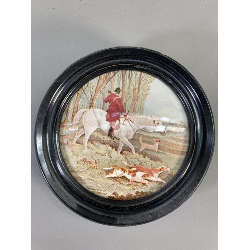 167 - Three 19th century framed Pratt ware pot lids to include The Master of the Hounds, The Room in Which... 