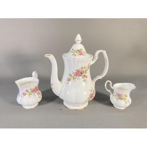 181 - A collection of Royal Albert Moss Rose china to include teapot, coffee pot, miniature teapot, twelve... 