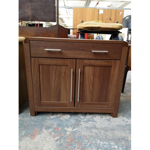 28 - A modern walnut effect sideboard with one long drawer and two lower cupboard doors - approx. 78cm hi... 