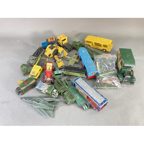 260D - A collection of assorted vintage diecast model vehicles to include Dinky tank transporter, Matchbox ... 