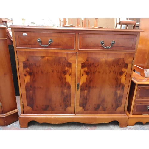 96 - Four pieces of Georgian style yew wood effect furniture, free standing corner cabinet, sideboard, si... 