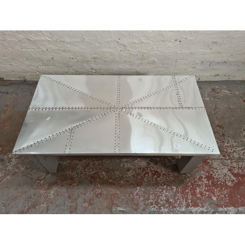 100 - An Aviator style aluminium and wood rectangular coffee table - approx. 41cm high x 61cm wide x 111cm... 