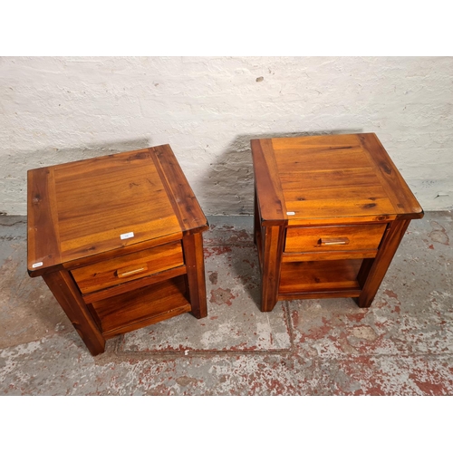 118 - A pair of modern stained pine two tier side tables, each having one drawer - approx. 60cm high x 53c... 