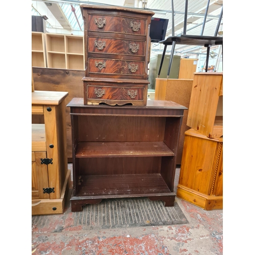67 - Seven pieces of furniture to include Georgian style mahogany serpentine miniature chest of four draw... 